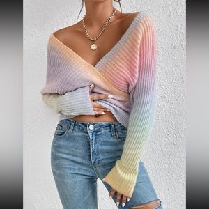 SHEIN Essnce rainbow Ombre  Sleeve Sweater